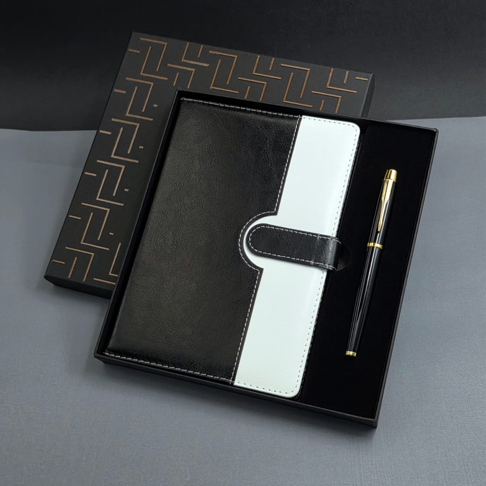 Siyah Beyaz Tarihsiz Ajanda Defter Kalem Seti
