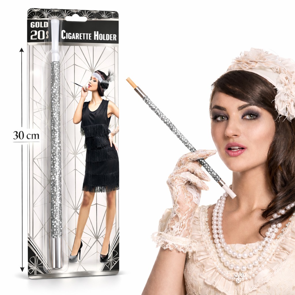 30 cm Gümüş Payetli Tutacağı – 1920’ler Gatsby Parti Aksesuarı