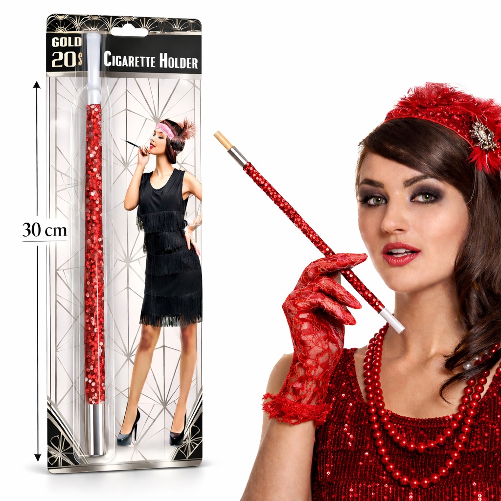 30 cm Kırmızı Payetli Tutacağı – 1920’ler Gatsby Parti Aksesuarı