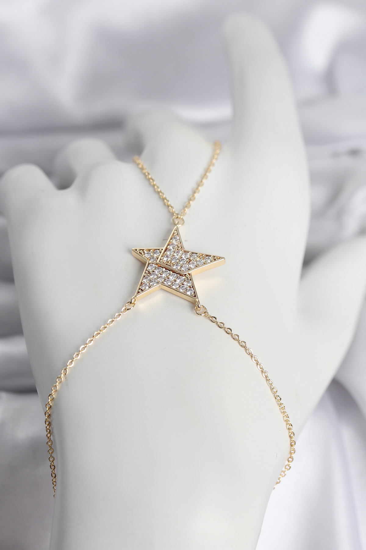 Pirinç Gold Renk Zirkon Taşlı Yıldız Model Kadın Şahmeran - TJ-SN759