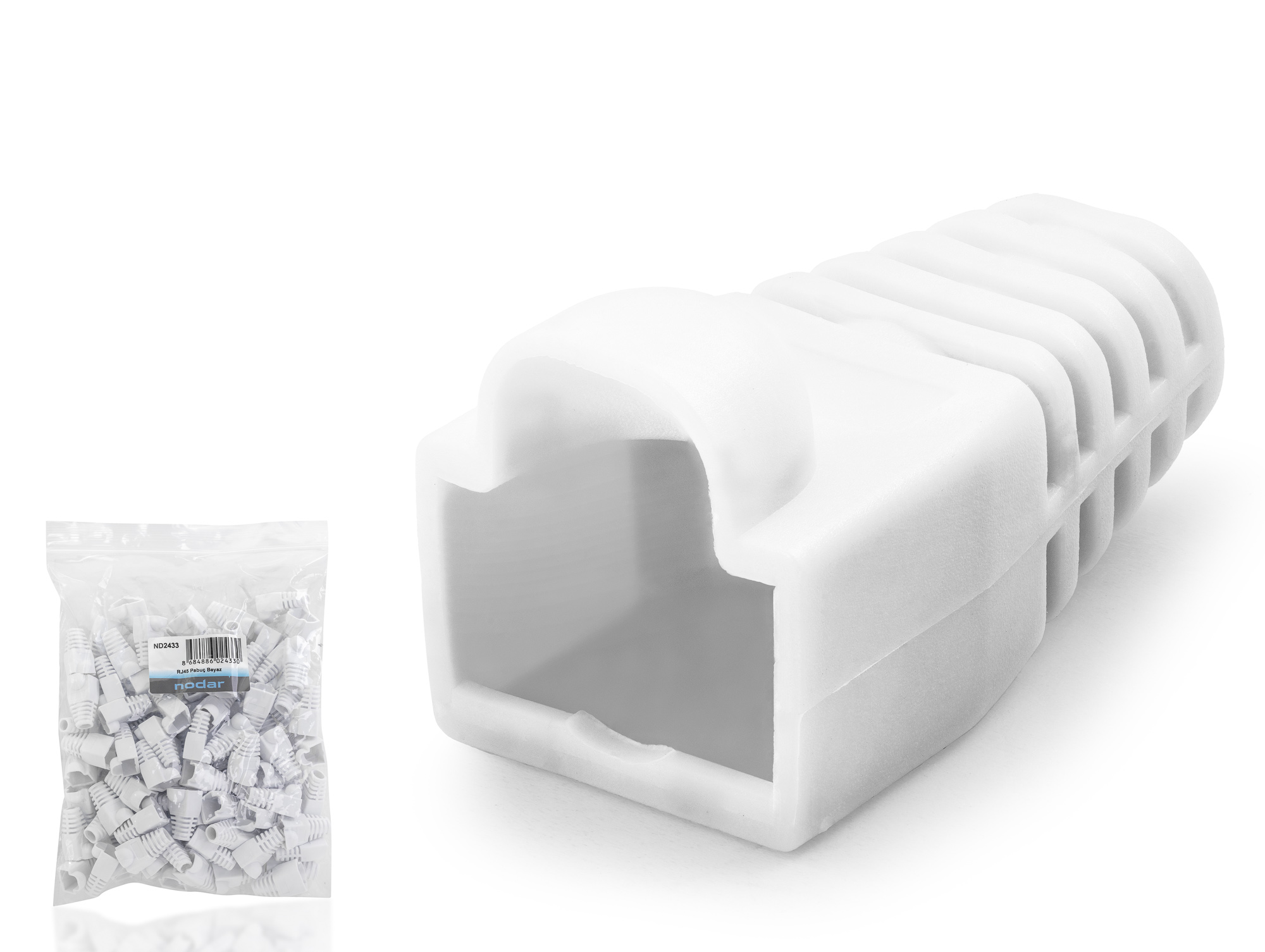 Rj45 Konnektör Papuç - 100 Adet Beyaz / Ekonomik Poşet Paket ND2433