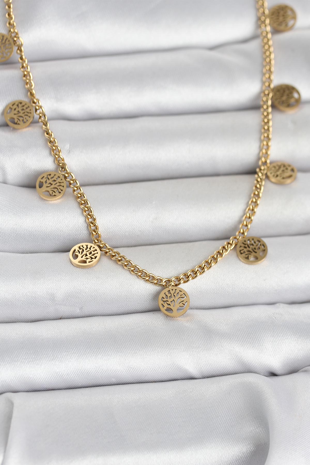 316L Çelik Gold Renk Yaşam Ağacı Model Kadın Kolye - TJ-BKO11045