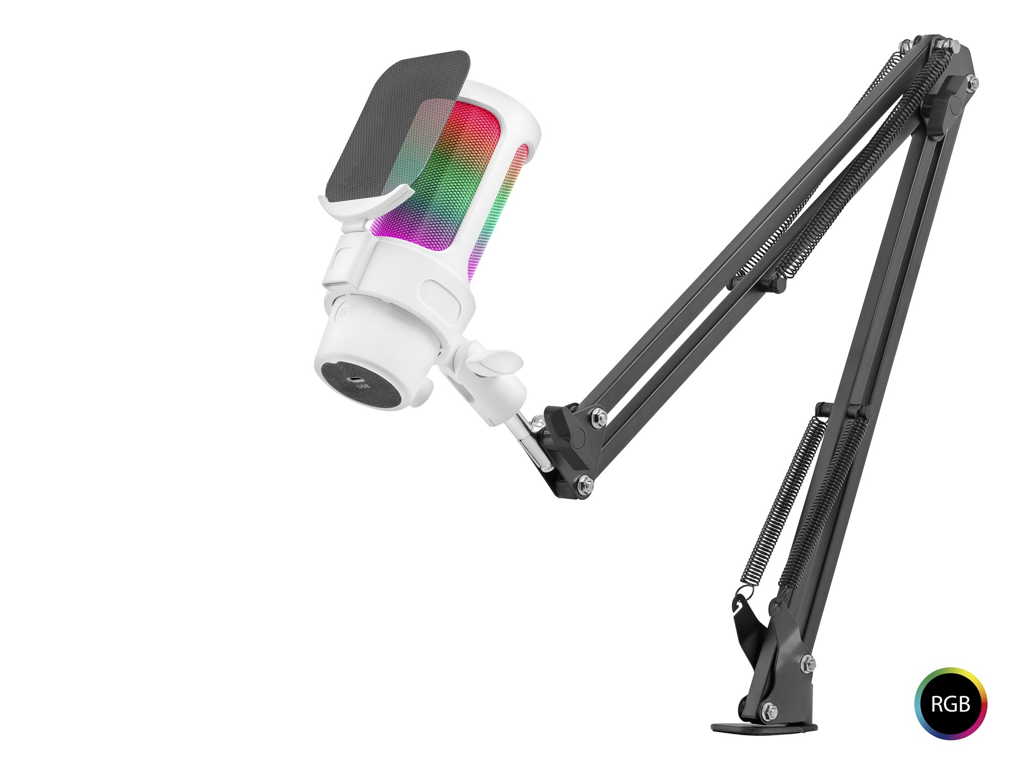 Profesyonel Ayarlanabilir Masa Kolu Askılı Rgb Mikrofon 192 Khz / 24Bit Type-C - Beyaz M835W