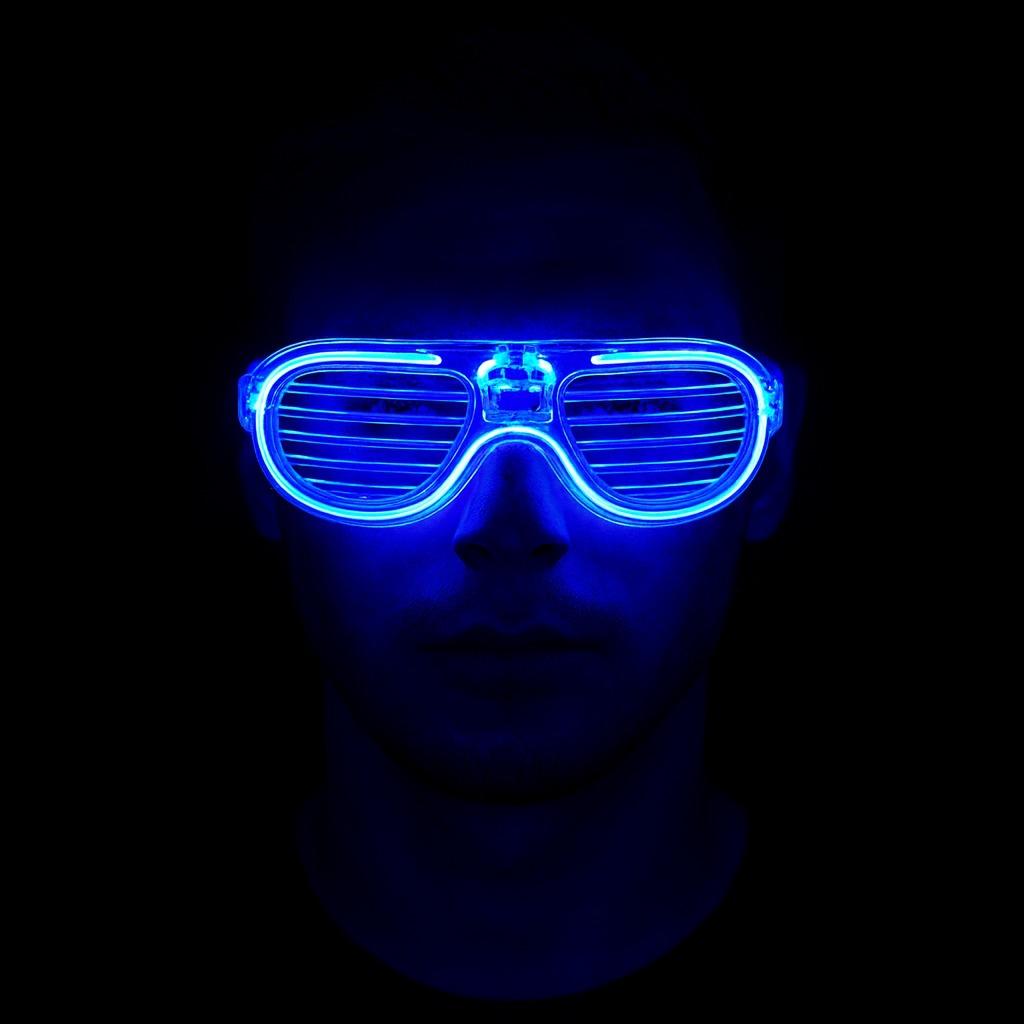 Mavi Led Işıklı Parti Gözlüğü - Neon Glow Gözlük 3 Modlu