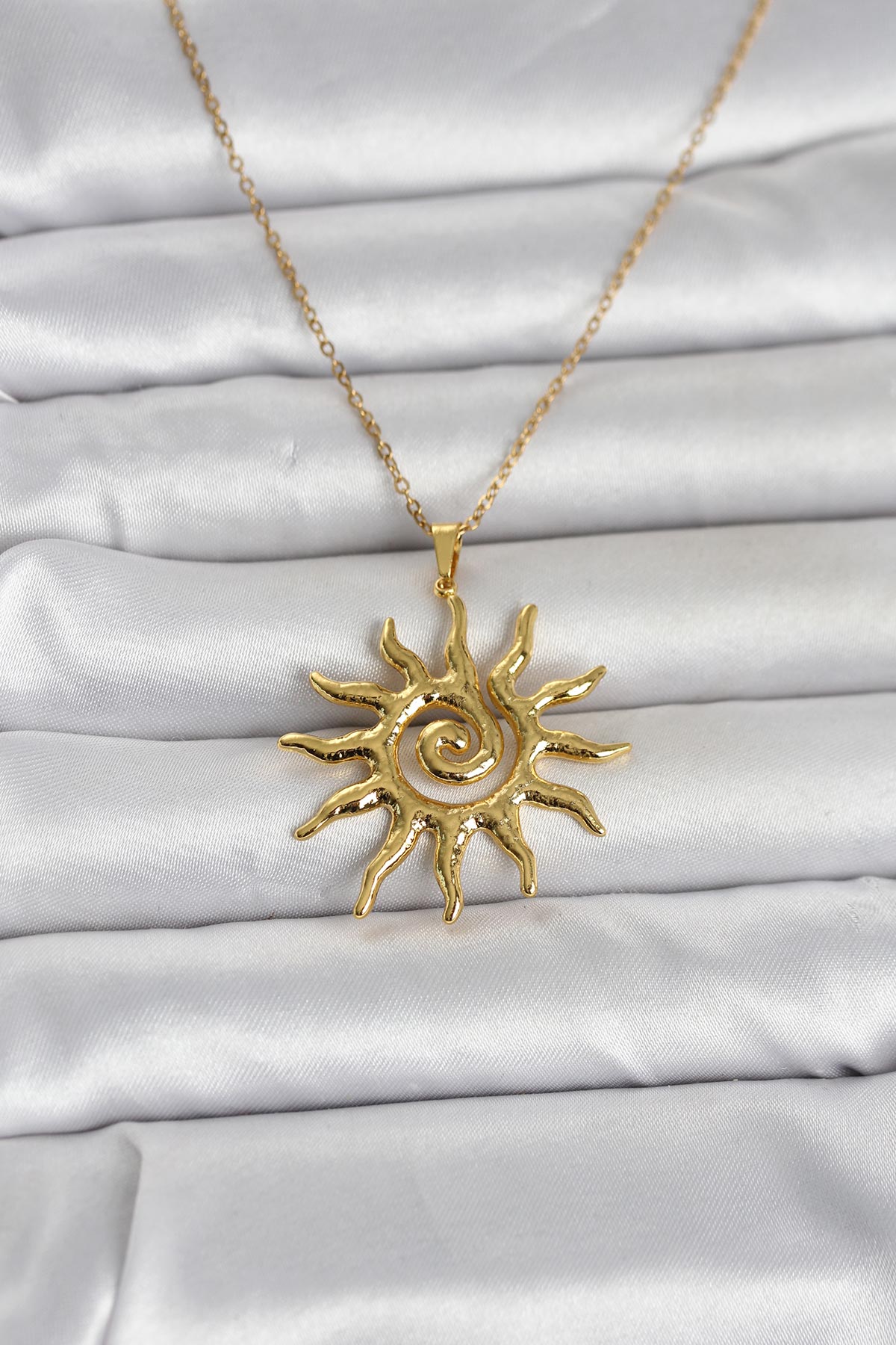 316L Çelik Gold Renk Bohem Güneş Model Kadın Kolye - TJ-BKO11047