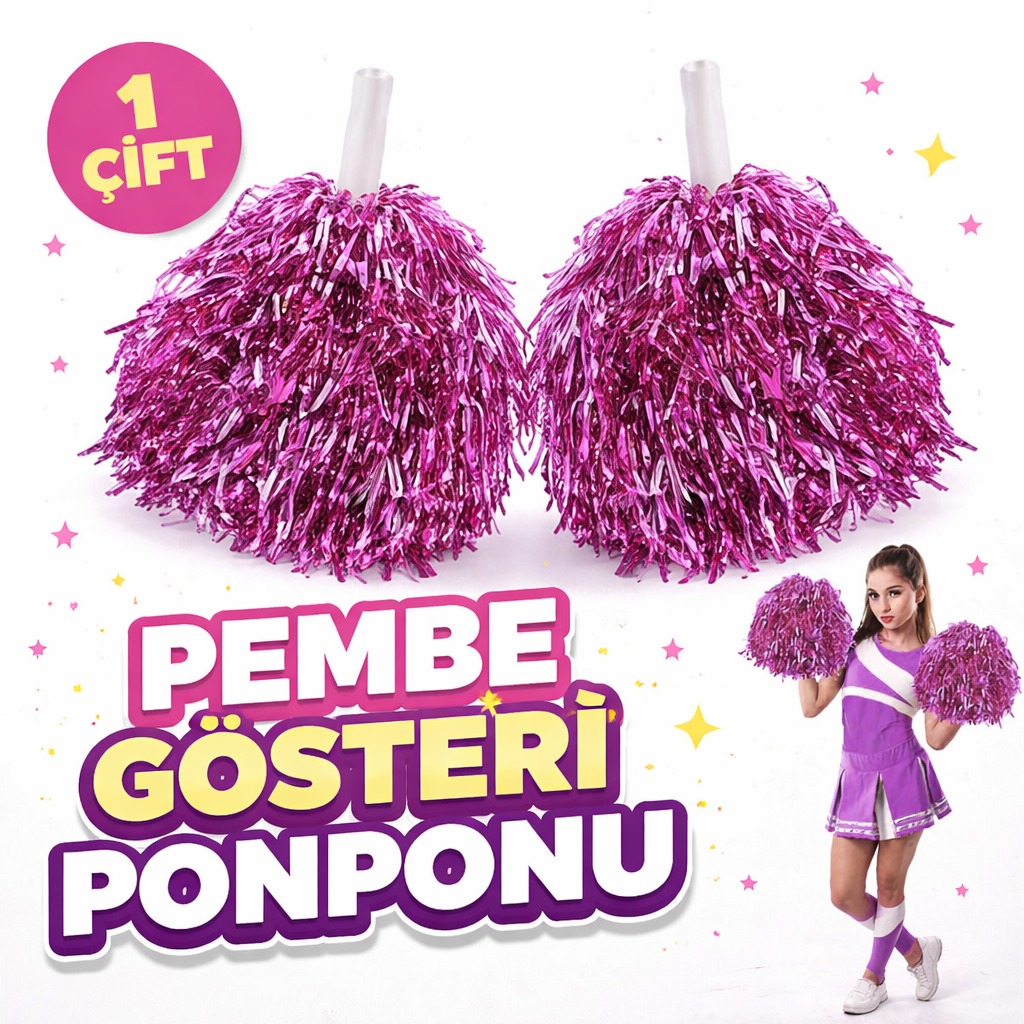 1 Çift ( 2 Adet ) Pembe Renk 23 Nisan 19 Mayıs 29 Ekim Okul Gösteri Ponponları
