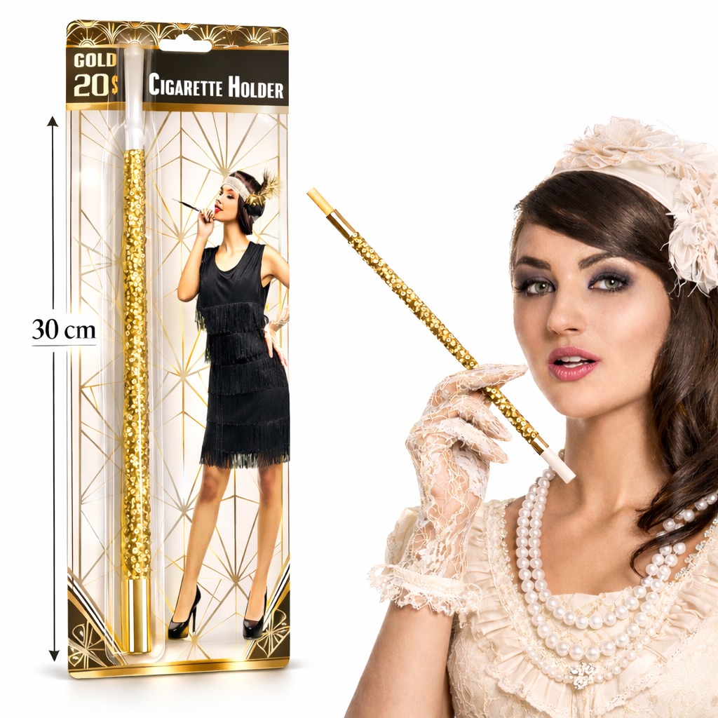 30 cm Altın Gold Payetli Tutacağı – 1920’ler Gatsby Parti Aksesuarı