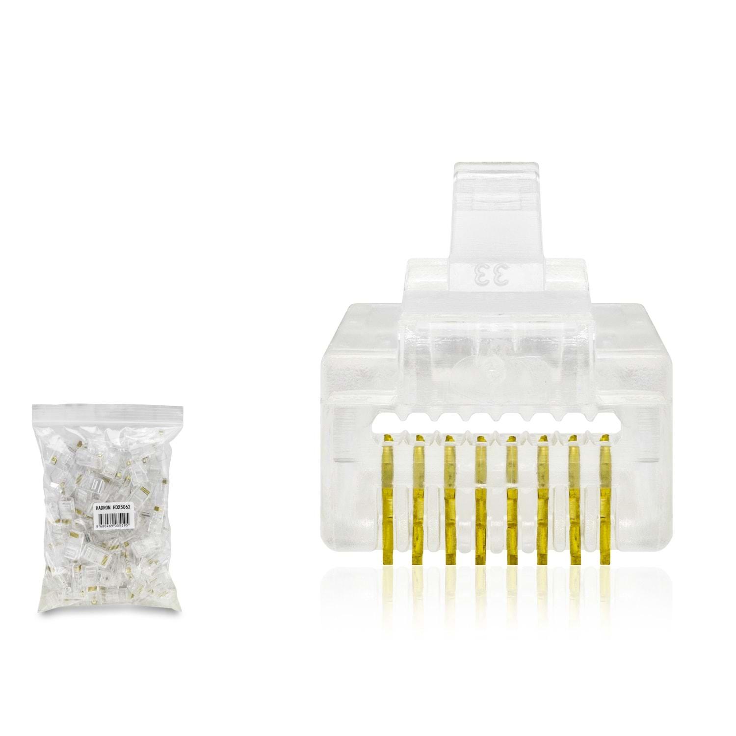 Cat5 Konnektör Ez Rj45 Delikli 100Lü Paket Şeffaf HDX5062