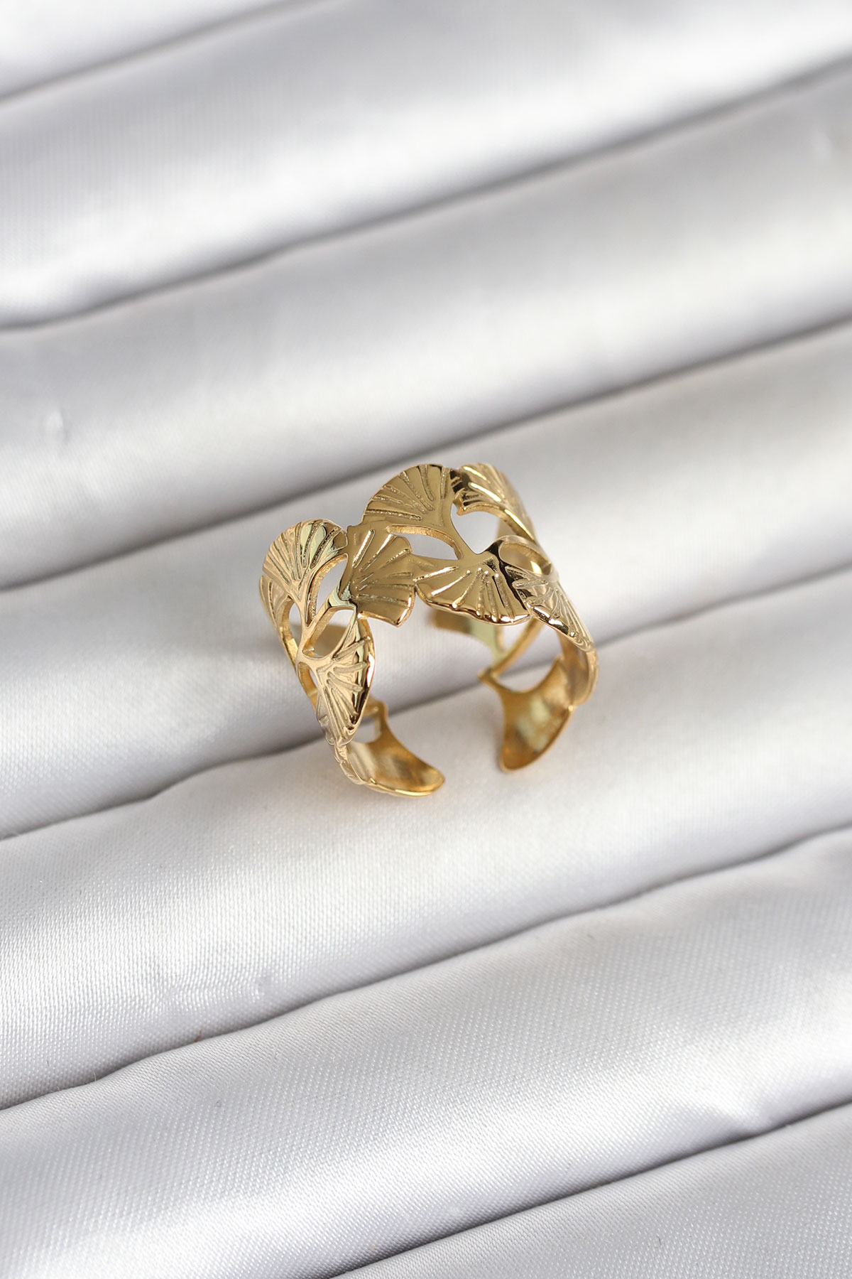316L Çelik Gold Renk Yelpaze Model Kadın Yüzük - TJ-BYK4159