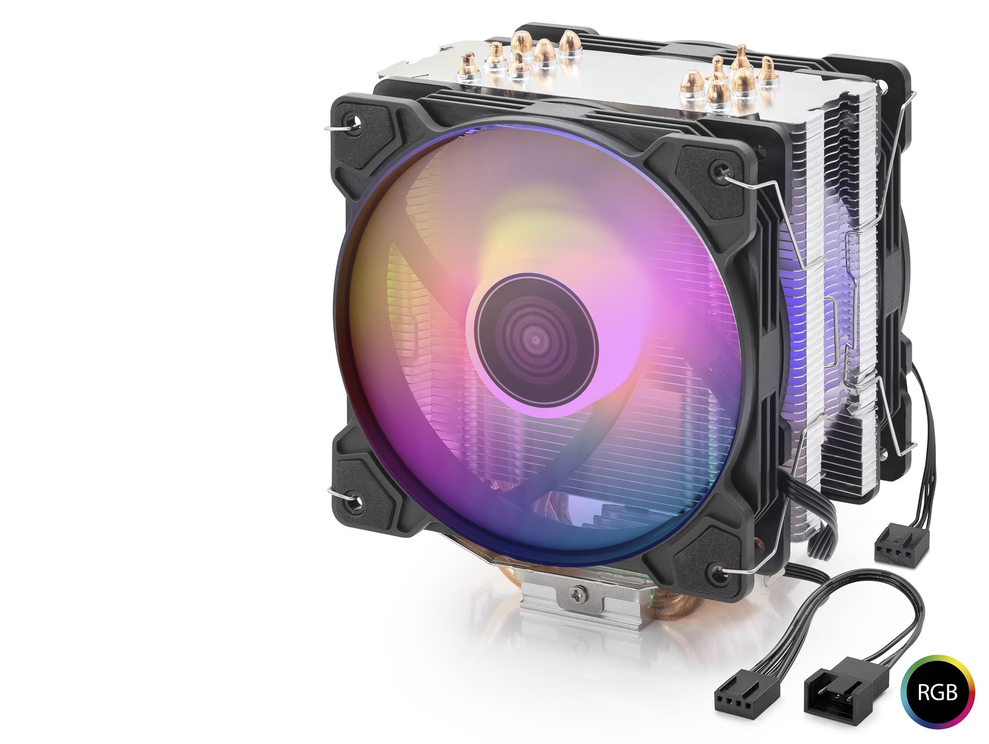 Cpu İşlemci Kule Tipi Soğutucu Çift Fanlı 6 Bakır Borulu Rgb - Siyah ND2602