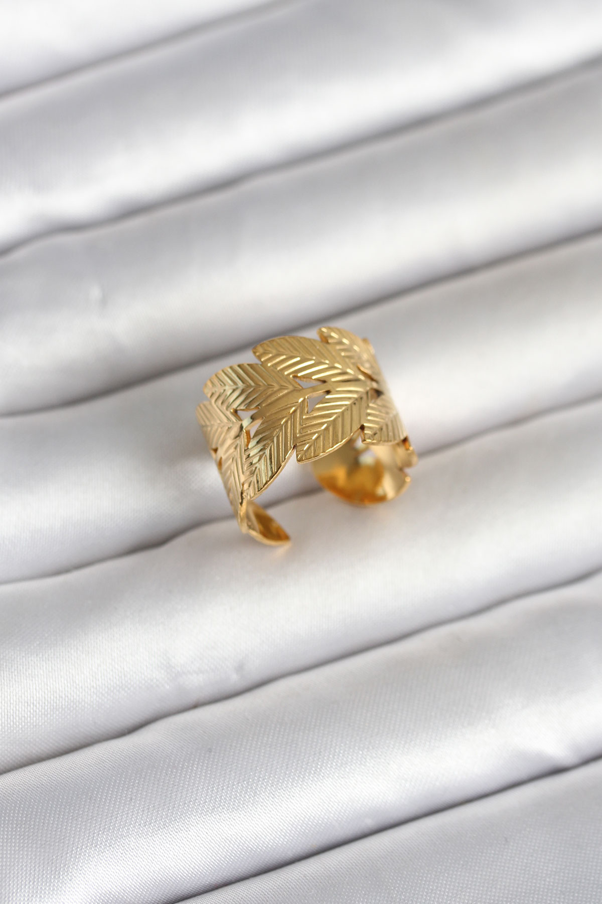 316L Çelik Gold Renk Başak Modeli Kadın Yüzük - TJ-BYK4162