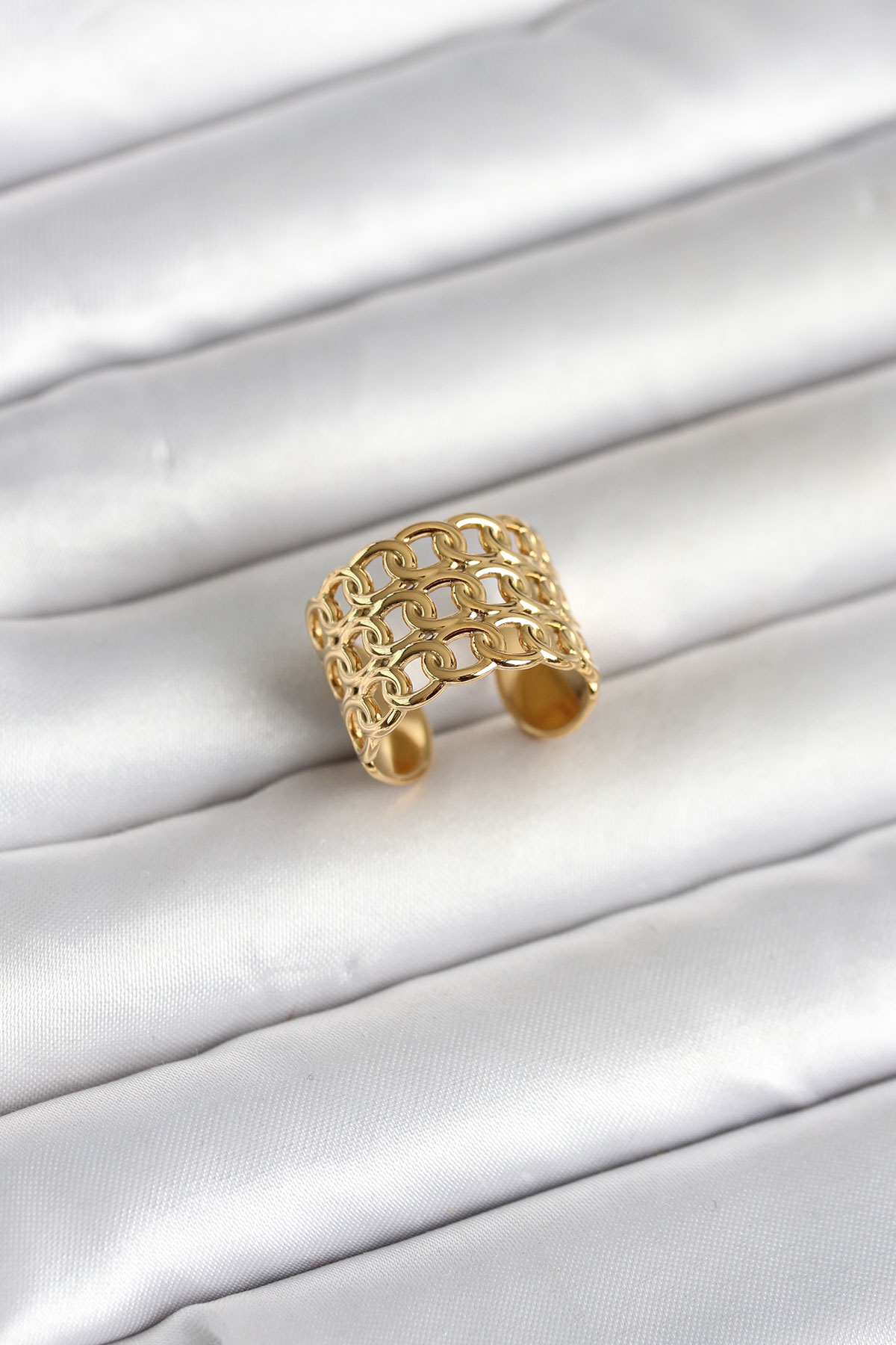 316L Çelik Gold Renk Zincir Model Kadın Yüzük - TJ-BYK4177