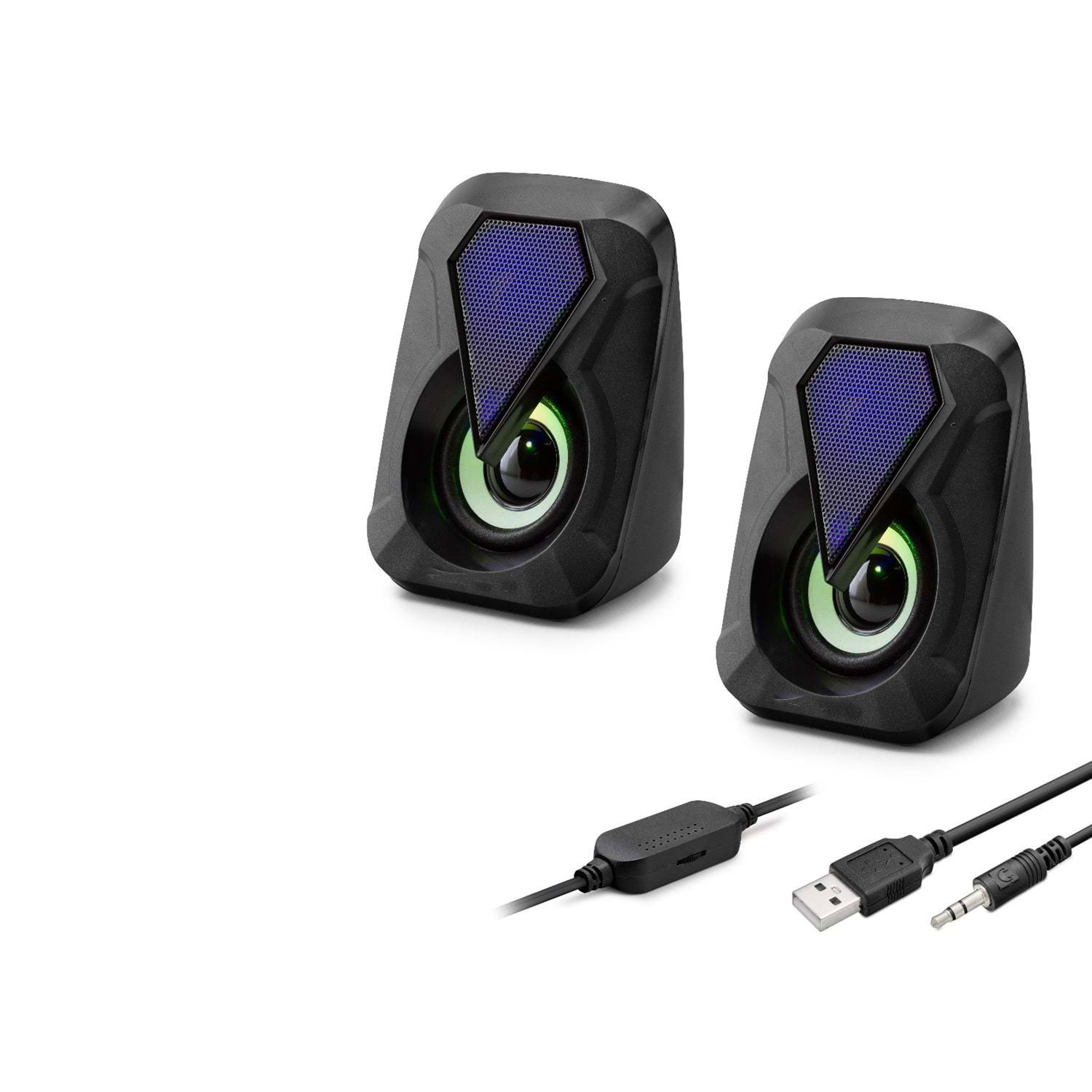 Masaüstü Hoparlör 1+1 USB + 3.5mm LED - Siyah HD6054