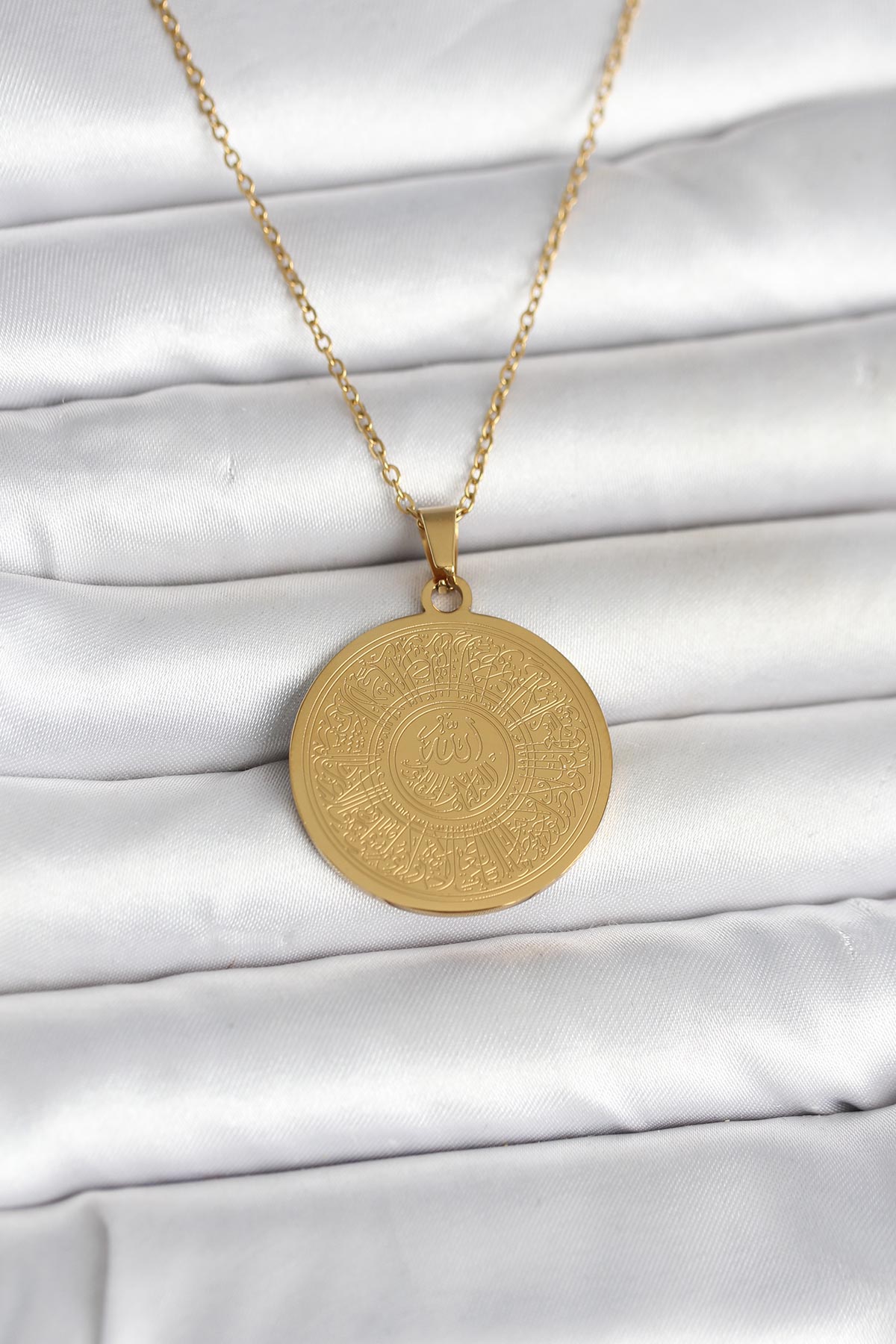 316L Çelik Gold Renk Ayetel Kürsi Yazılı Kolye - TJ-BKO11059