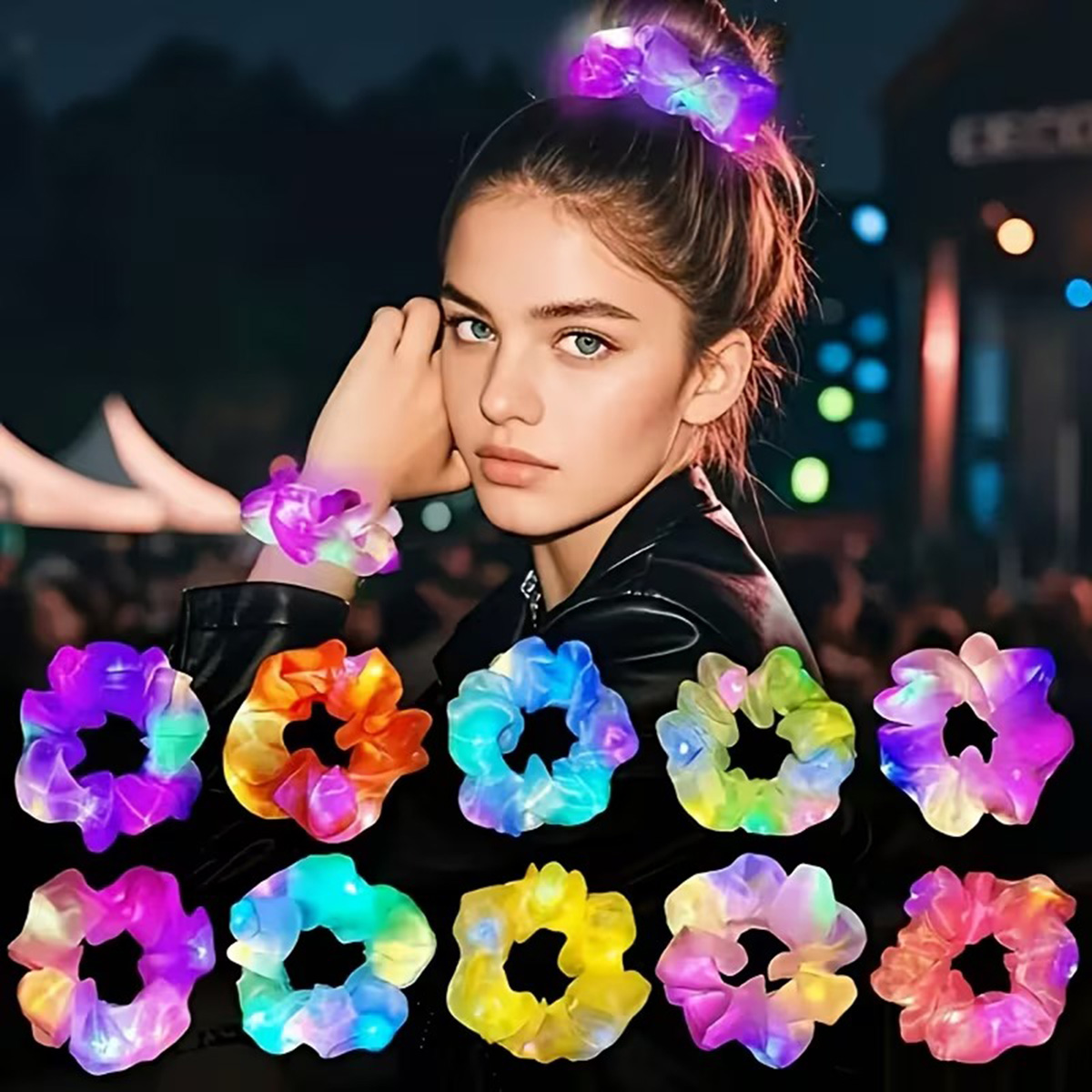 Lila Mor Renk Led Işıklı Lastikli Saç Tokası - 3 Modlu Festival &amp; Parti Saç Tokası 1 Adet