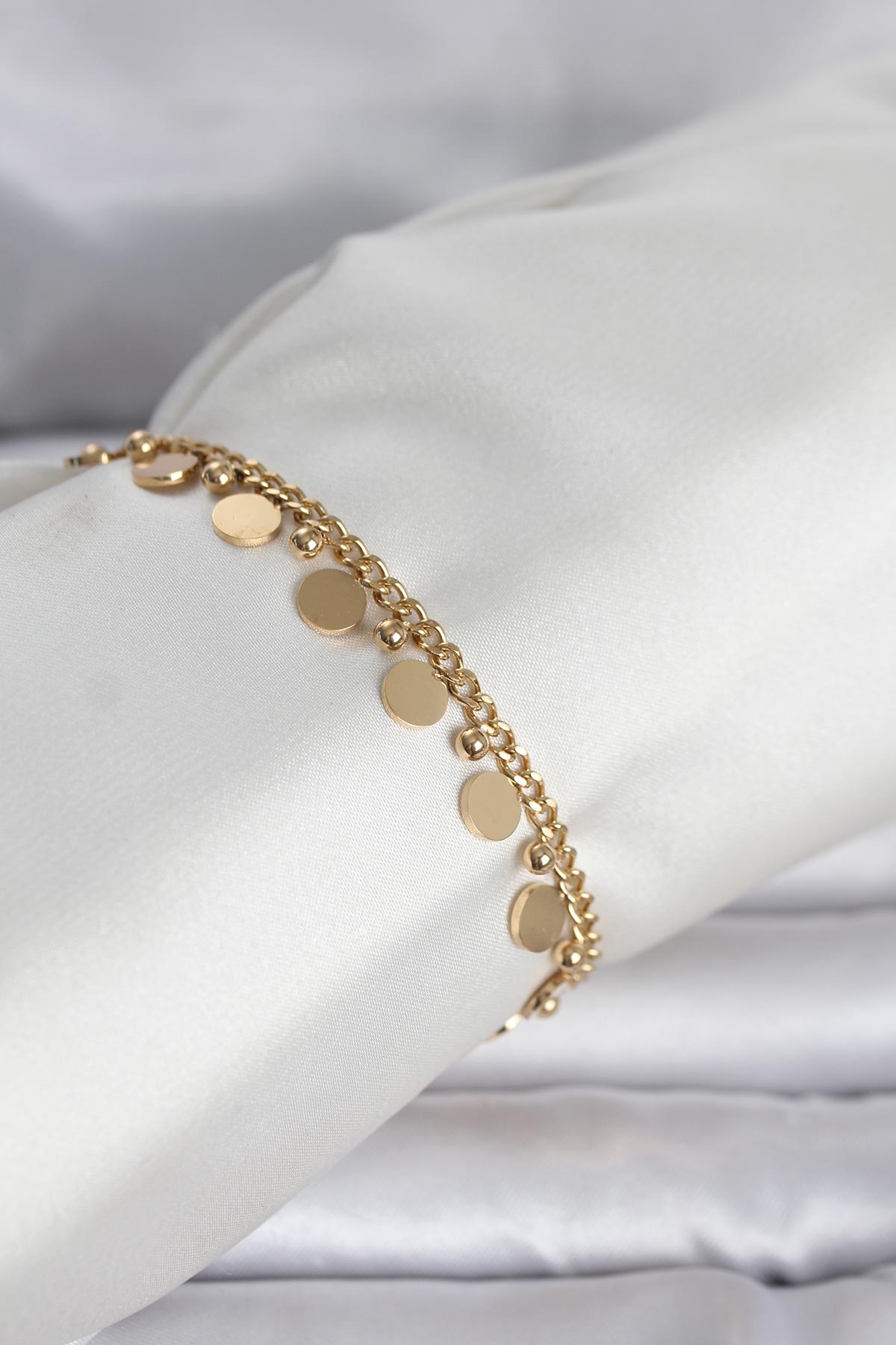 316L Çelik Gold Renk Pullu Model Kadın Bileklik - TJ-BB8383