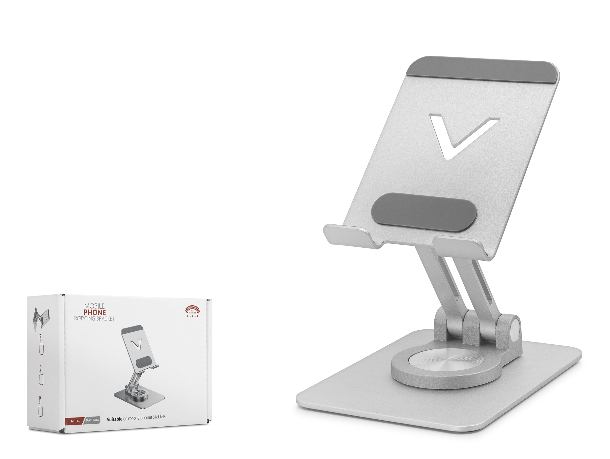360 Derece Döner Ayarlanabilir Masaüstü Telefon Standi Metal - Gümüş HDX8025
