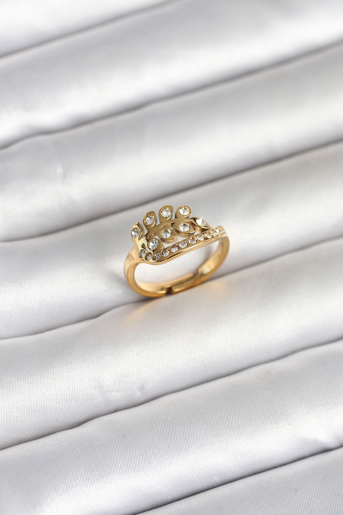 316L Çelik Gold Renk Zirkon Taşlı Kalp Model Kadın Yüzük - TJ-BYK4169