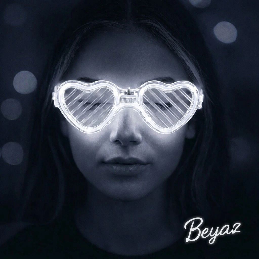 Beyaz Led Işıklı Kalp Gözlük – 3 Modlu Parti  Glow Gözlüğü