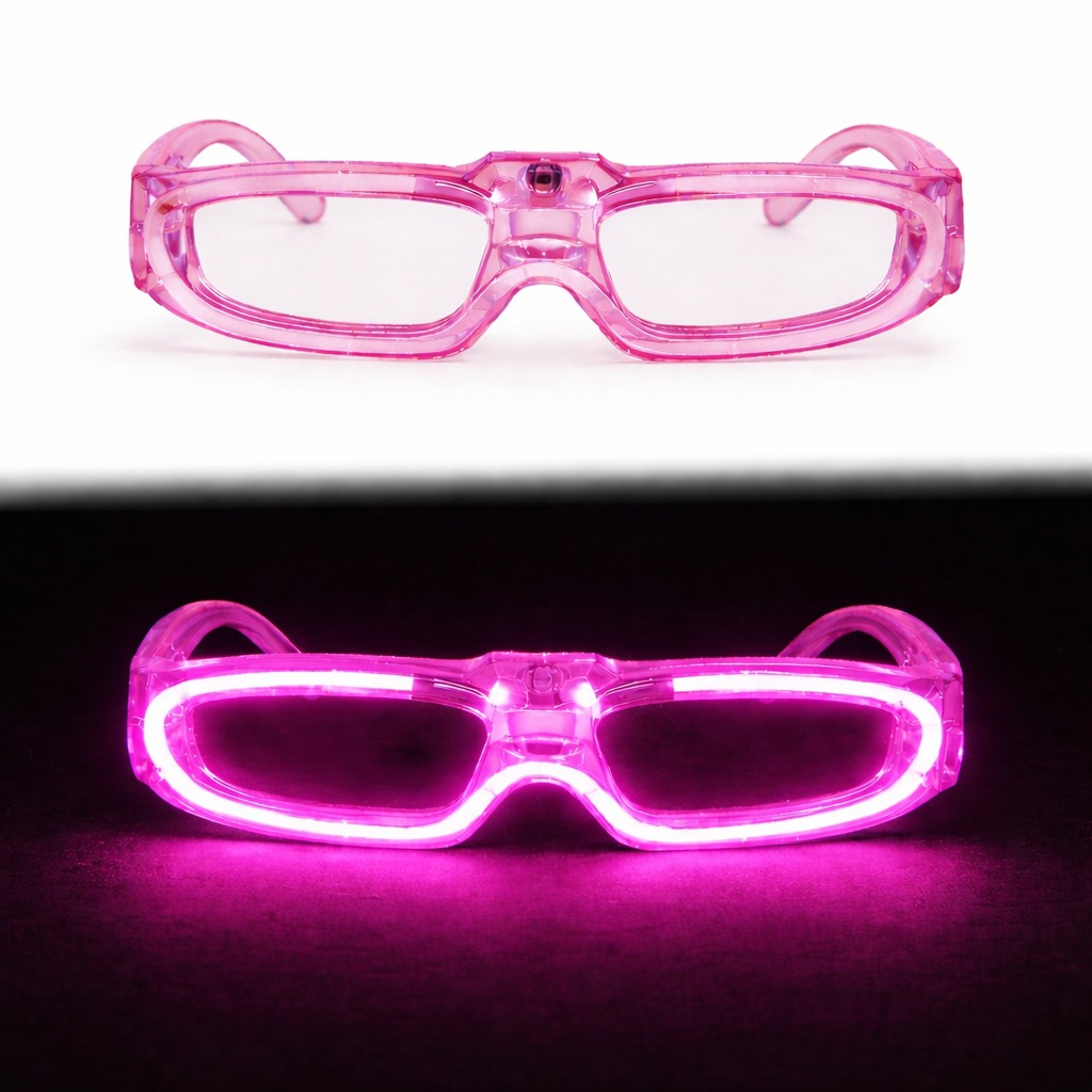 Pembe LED Işıklı Parti Gözlüğü 3 Modlu – Glow &amp; Gece Eğlence Gözlüğü