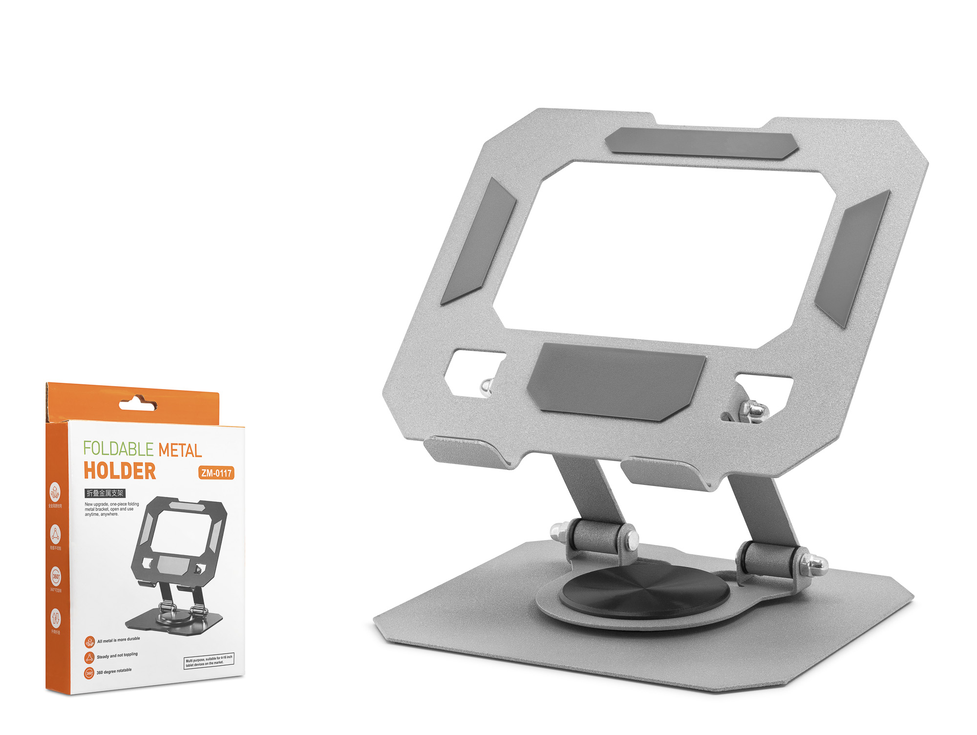 360 Derece Döner Katlanir Ayarlanabilir Masaüstü Tablet Ve Telefon Standi Metal - Gümüş HDX8022