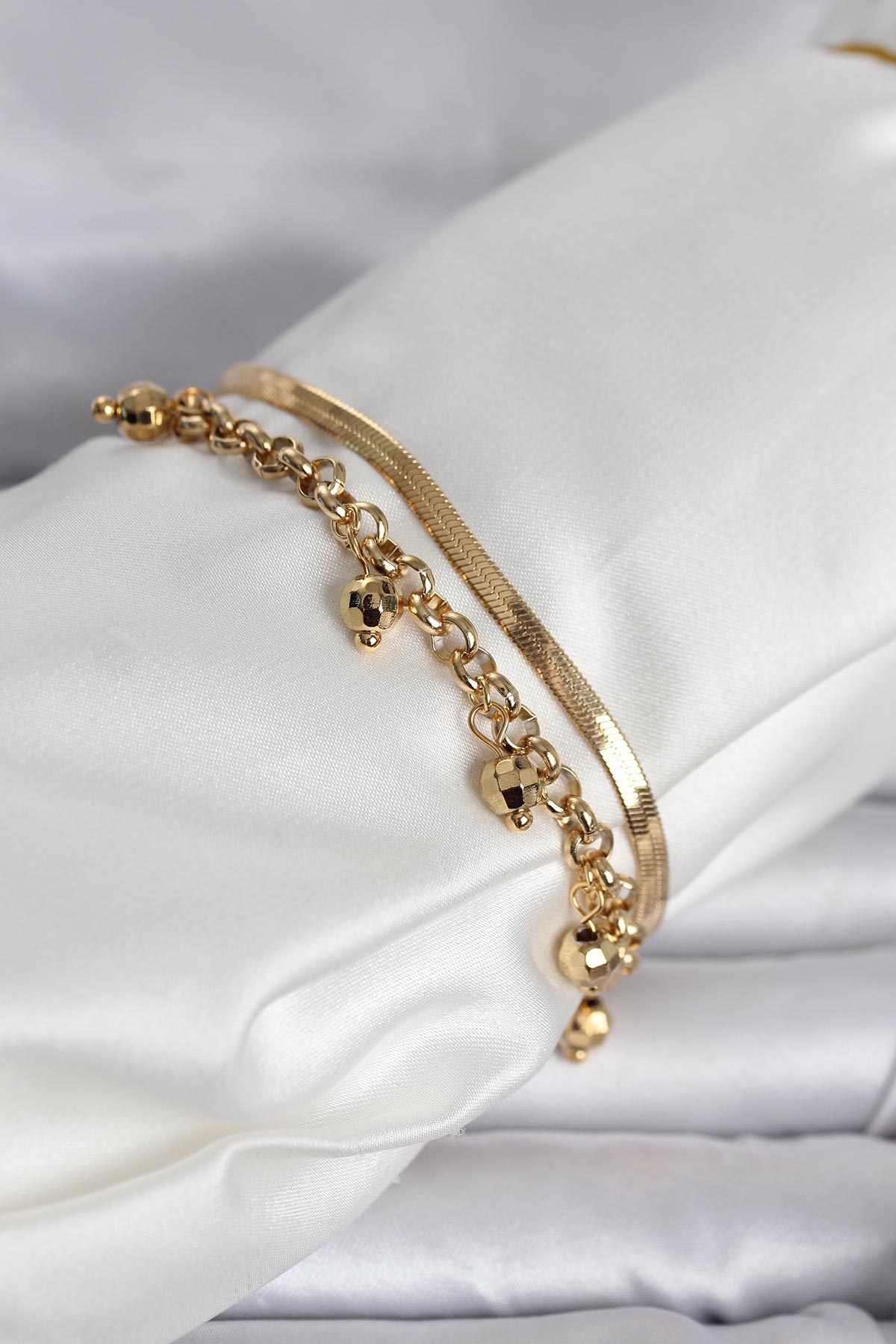 316L Çelik Gold Renk Dorika ve İtalyan Zincirli Model Kadın Bileklik - TJ-BB8386