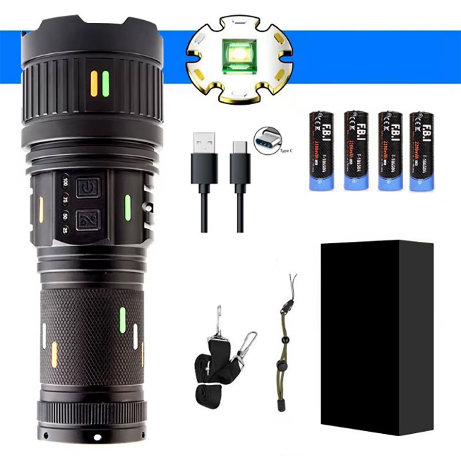 Pro F-3001 Alüminyum TG LED Güç Göstergeli Type-C Şarjlı El Feneri 100 W