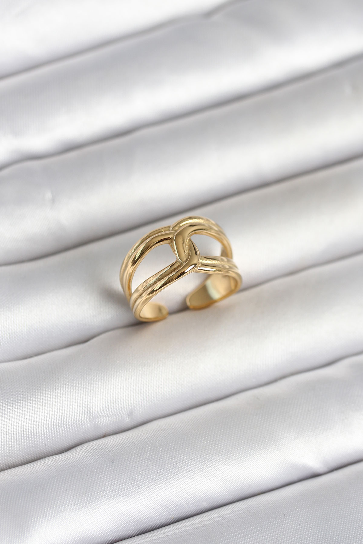 316L Çelik Gold Renk Düğüm Model Kadın Yüzük - TJ-BYK4165