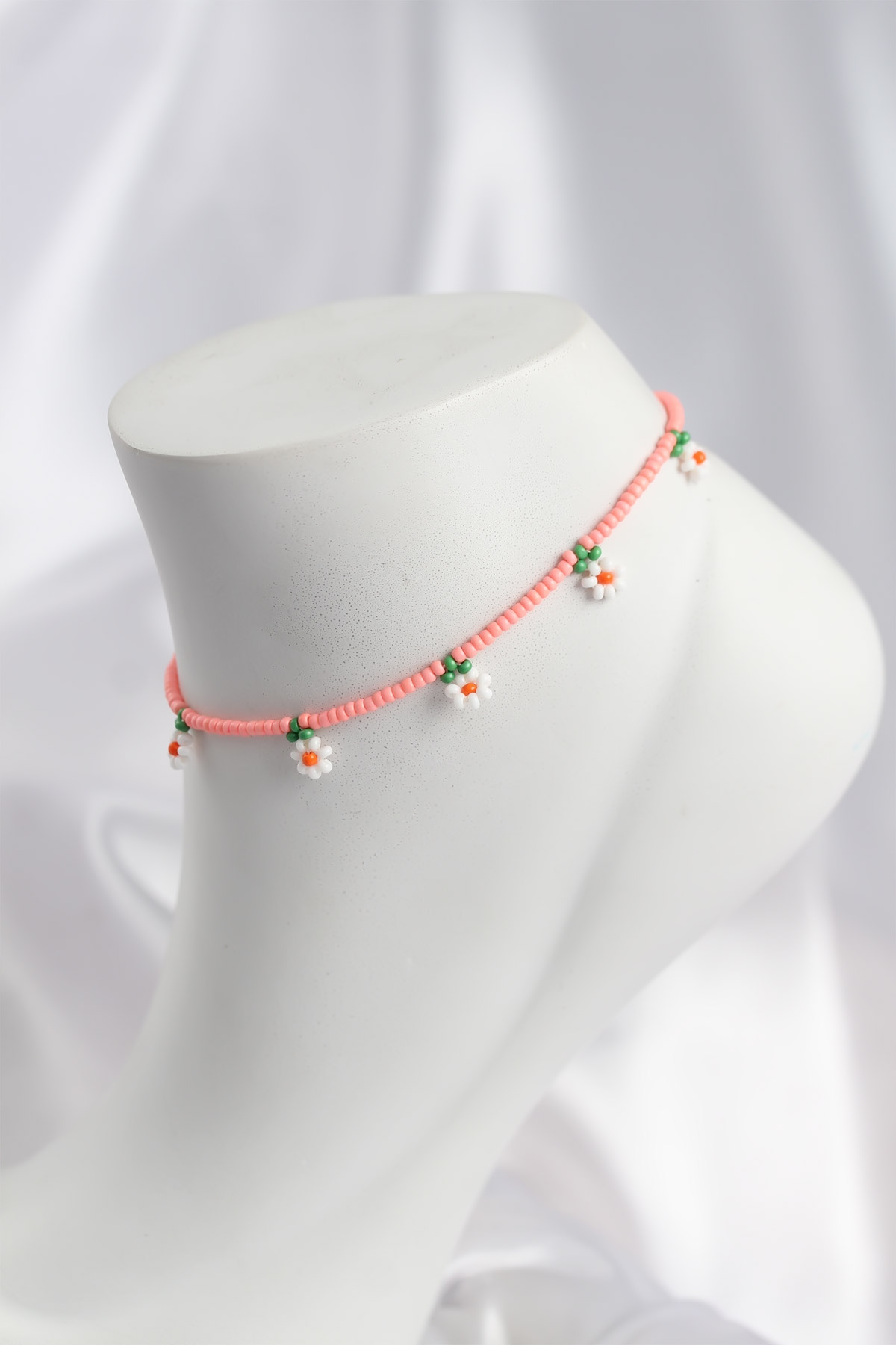 Pembe Renk Boncuklu Papatya Motifli Halhal - TJ-HH1668