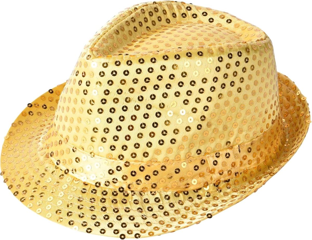 Disko  Altın Gold Payetli Fötr Şapka Yetişkin Boy