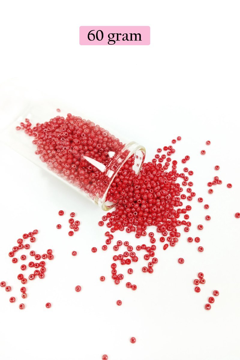 Dökme Cam Kum Boncuk (11/0) 2 mm - 60 Gram -  Kırmızı - BNC039