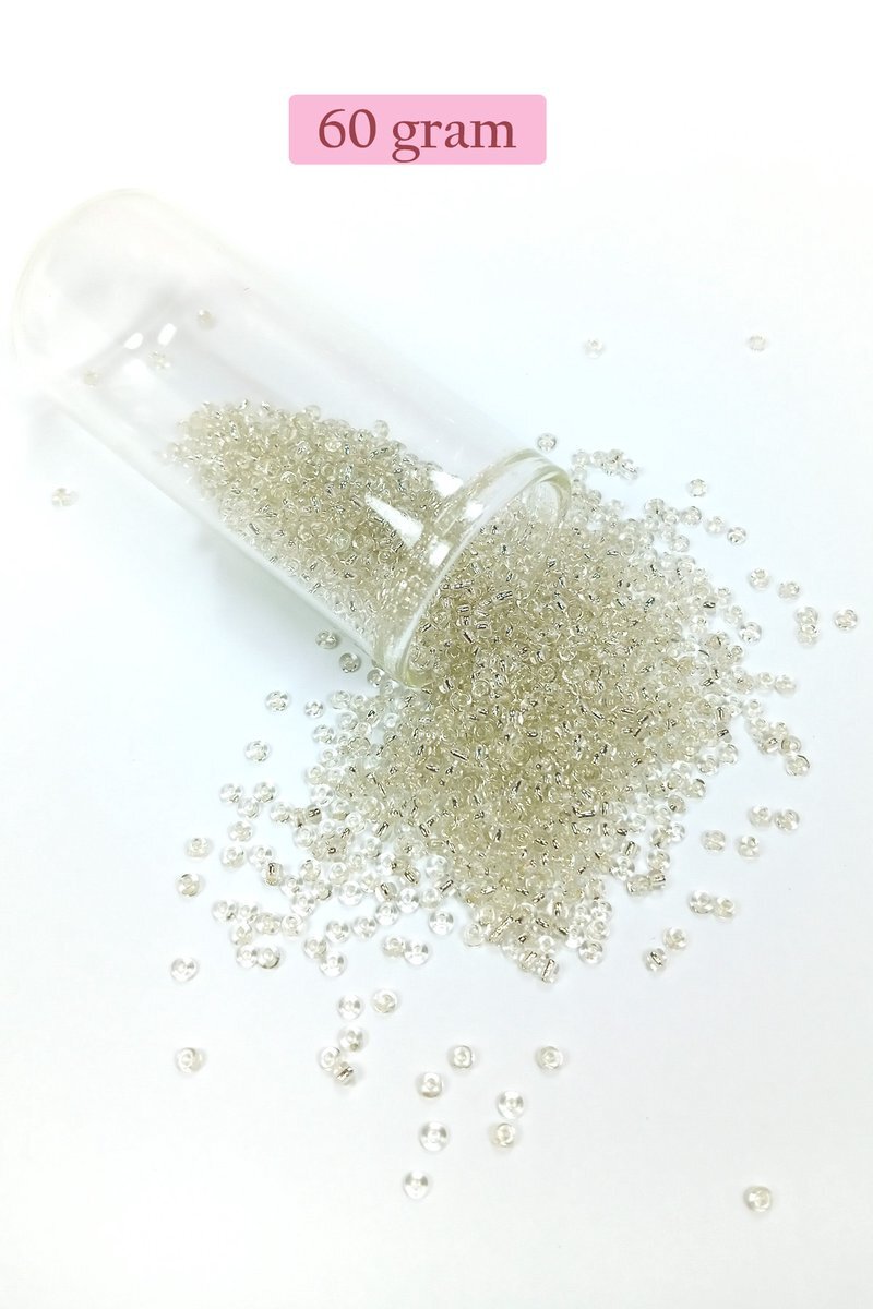 Dökme Cam Kum Boncuk (11/0) 2 mm - 60 Gram -  Şeffaf Beyaz - BNC053