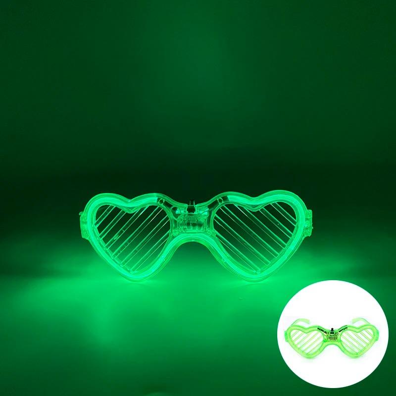 Yeşil LED Işıklı Kalp Gözlük – 3 Modlu Parti &amp; Glow Gözlüğü