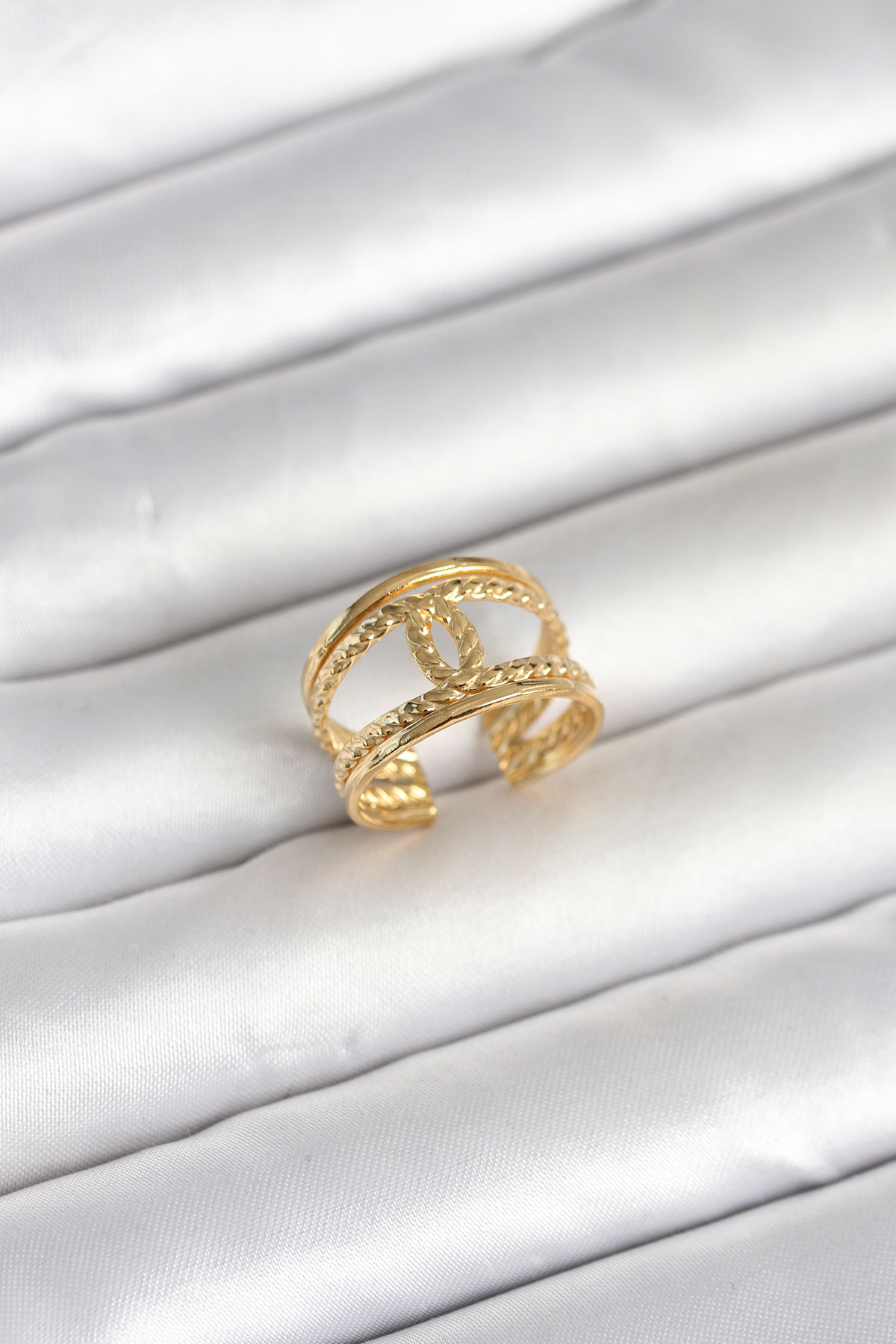316L Çelik Gold Renk Burgu Düğüm Model Kadın Yüzük - TJ-BYK4163