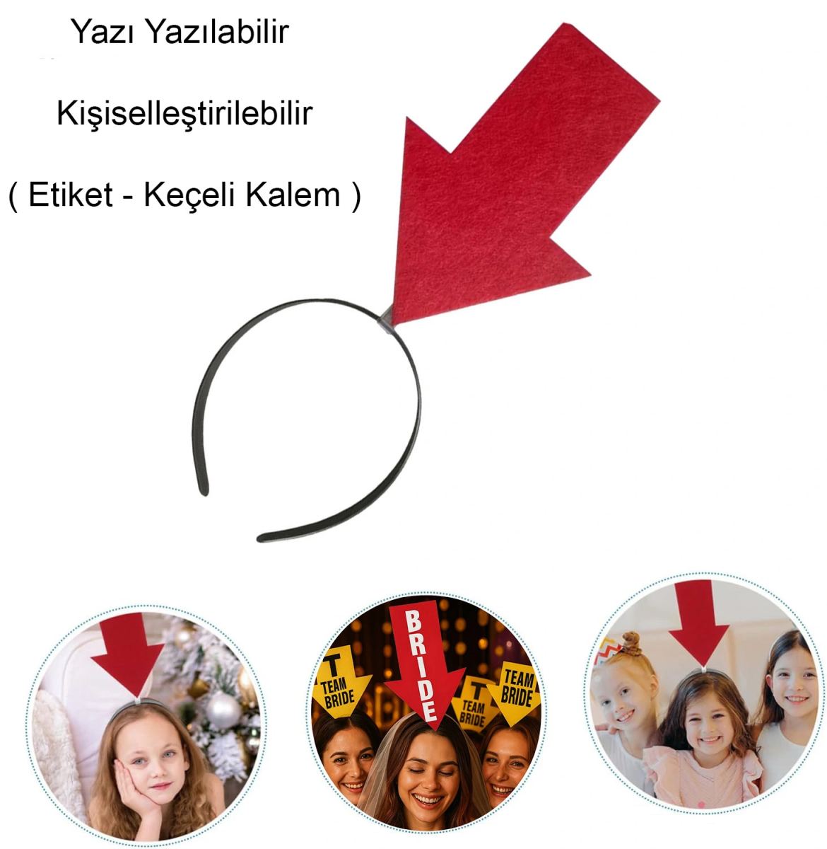 Kişiselleştirilebilir Ok Taç – Üzerine Yazı Yazılabilen Parti Tacı Kırmızı Renk