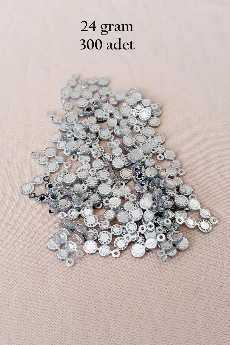 Oya Abiye Bileklik Kolye Pleksi Metalik Plastik Pul Gümüş Renk 24 gram 300 adet - BNC560