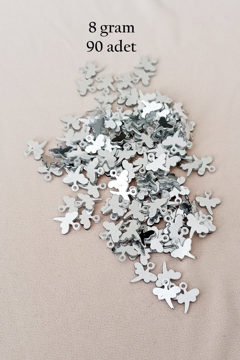 Oya Abiye Bileklik Kolye Pleksi Metalik Plastik Pul Gümüş Renk 8 gram 90 adet - BNC503