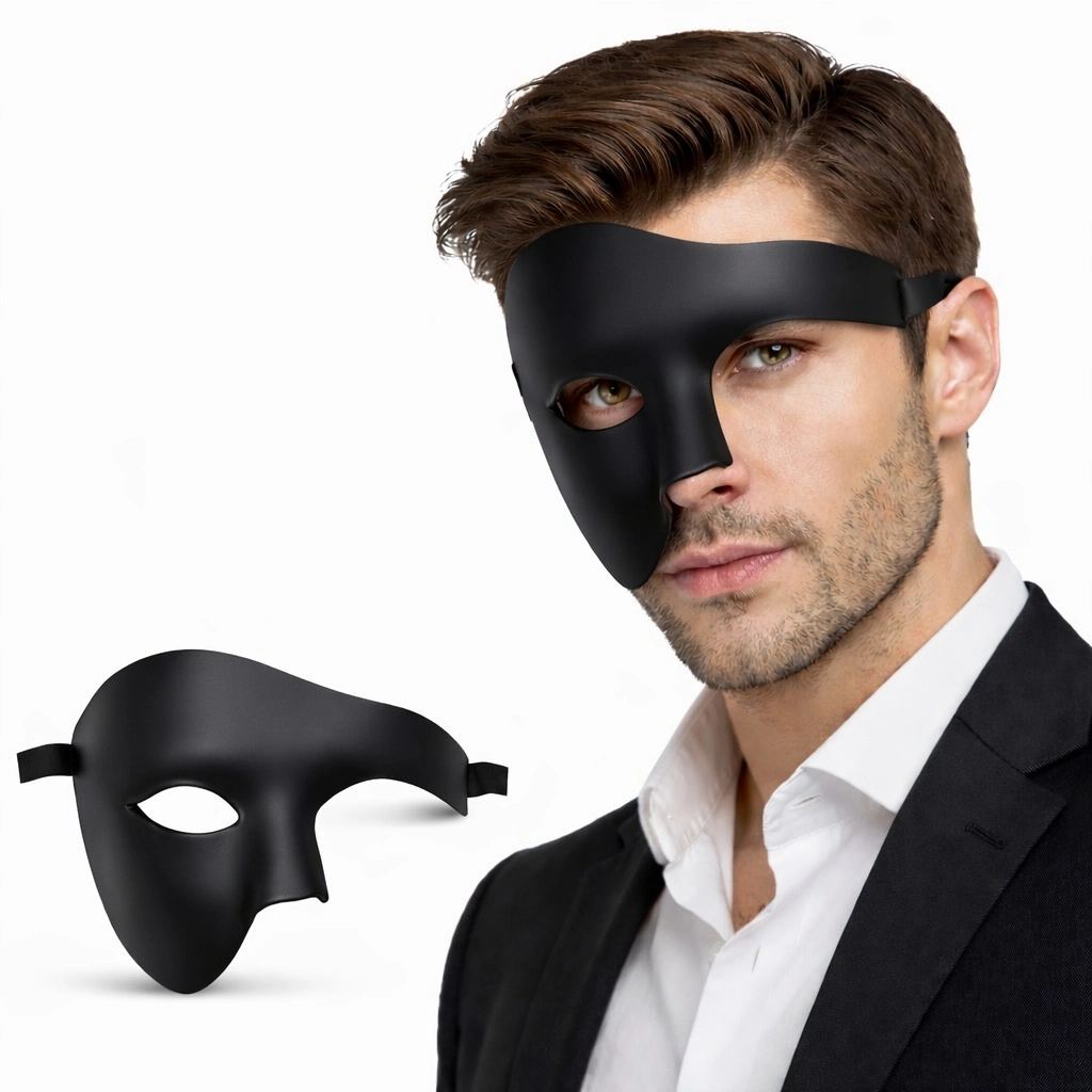 Siyah Yarım Erkek Maske – Phantom Parti  Balo Maskesi