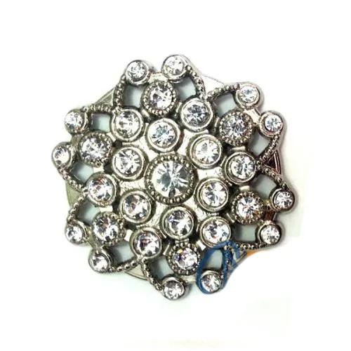 Taşlı Yuvarlak Broş, Sandık Süsü 4,5 Cm - Nikel, 1 Adet